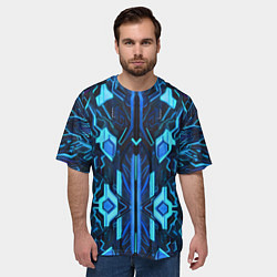 Футболка оверсайз мужская Киберпанк неоновая броня синяя, цвет: 3D-принт — фото 2