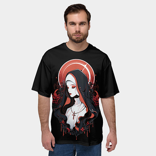 Мужская футболка оверсайз Монашка от нейросети / 3D-принт – фото 3