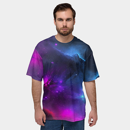 Мужская футболка оверсайз Бескрайний космос фиолетовый / 3D-принт – фото 3