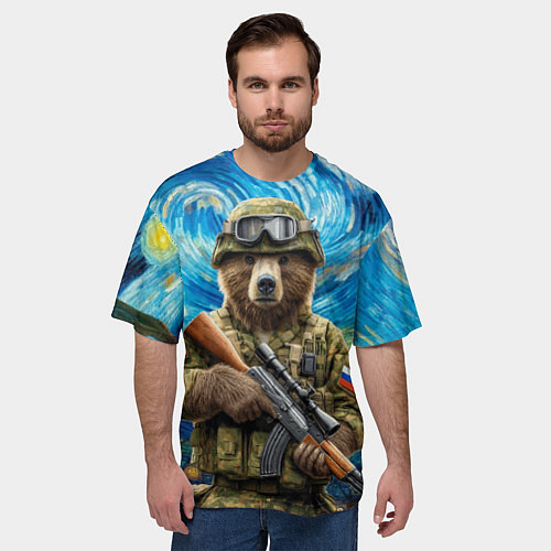 Мужская футболка оверсайз Ночной снайпер бурый медведь / 3D-принт – фото 3