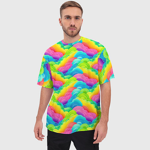 Мужская футболка оверсайз Разноцветные облака из бумаги паттерн / 3D-принт – фото 3
