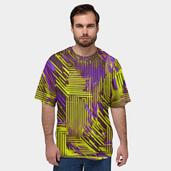 Футболка оверсайз мужская Киберпанк линии фиолетовые и жёлтые, цвет: 3D-принт — фото 2