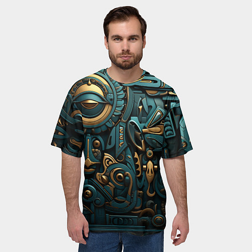Мужская футболка оверсайз Асимметричный узор в египетском стиле / 3D-принт – фото 3