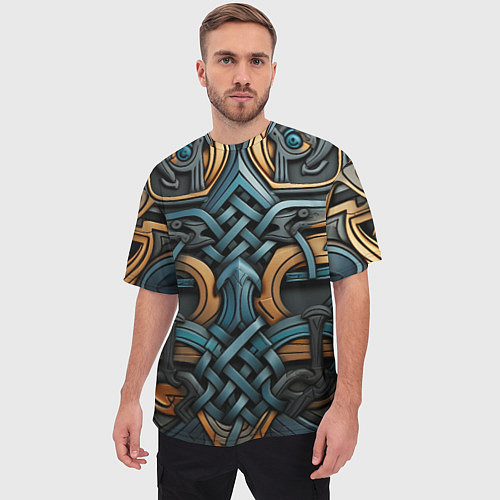 Мужская футболка оверсайз Асимметричный узор в скандинавском стиле / 3D-принт – фото 3