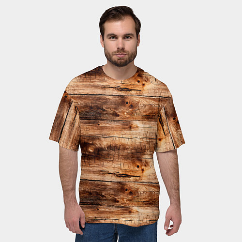 Мужская футболка оверсайз Старая деревянная обшивка / 3D-принт – фото 3