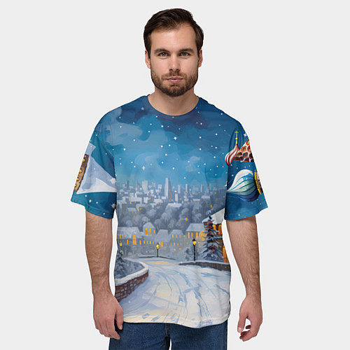 Мужская футболка оверсайз Москва новый год / 3D-принт – фото 3
