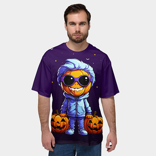 Мужская футболка оверсайз Happy pumpkin / 3D-принт – фото 3