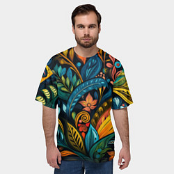 Футболка оверсайз мужская Растительный узор в бразильском стиле, цвет: 3D-принт — фото 2