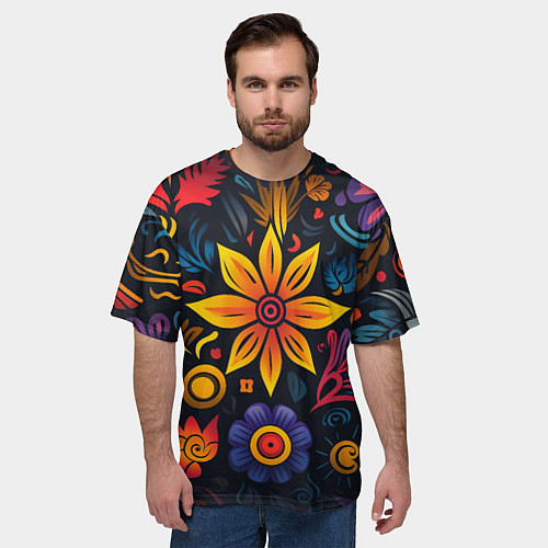 Мужская футболка оверсайз Растительный узор в латино-американском стиле / 3D-принт – фото 3