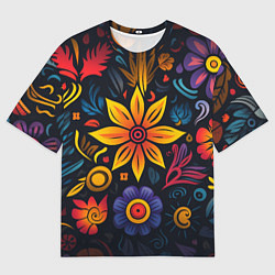Футболка оверсайз мужская Растительный узор в латино-американском стиле, цвет: 3D-принт