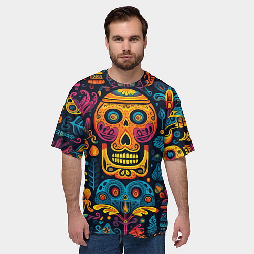Мужская футболка оверсайз Узор в мексиканском стиле / 3D-принт – фото 3