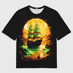 Футболка оверсайз мужская Парусник на фантастическом закате, цвет: 3D-принт