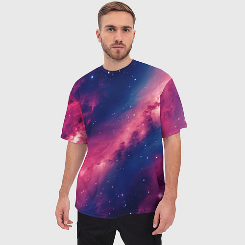 Мужская футболка оверсайз Галактика в розовом цвете / 3D-принт – фото 3