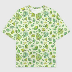 Футболка оверсайз мужская Акварельные листья с узором, цвет: 3D-принт