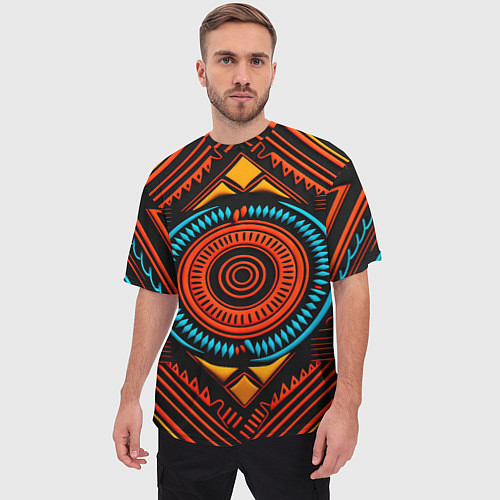 Мужская футболка оверсайз Орнамент в африканском стиле на тёмном фоне / 3D-принт – фото 3