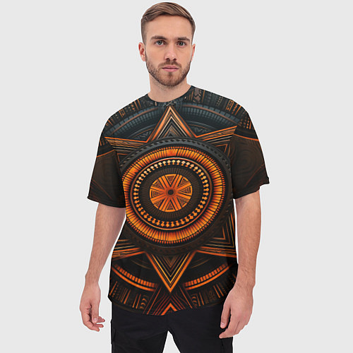 Мужская футболка оверсайз Орнамент в африканском стиле на тёмном фоне / 3D-принт – фото 3