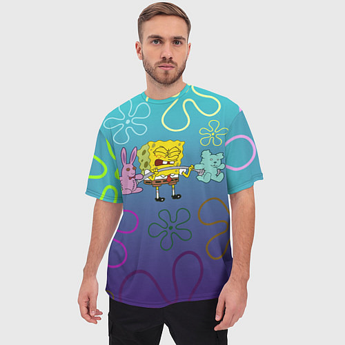 Мужская футболка оверсайз Spongebob workout / 3D-принт – фото 3