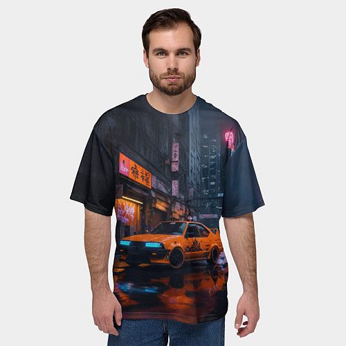 Мужская футболка оверсайз Оранжевый автомобиль / 3D-принт – фото 3