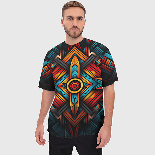 Мужская футболка оверсайз Симметричный геометрический узор в этническом стил / 3D-принт – фото 3