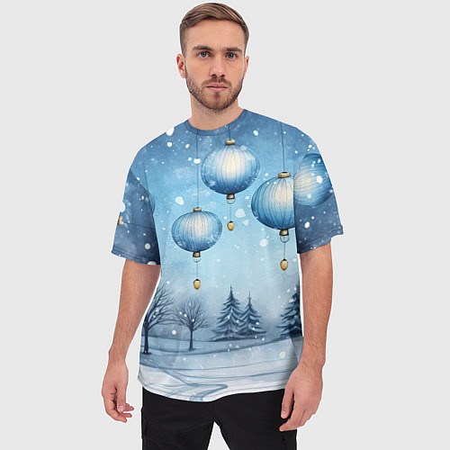Мужская футболка оверсайз Крупные новогодние шары / 3D-принт – фото 3