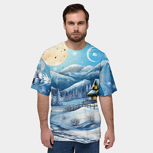 Мужская футболка оверсайз Зима предновогоднее настроение / 3D-принт – фото 3