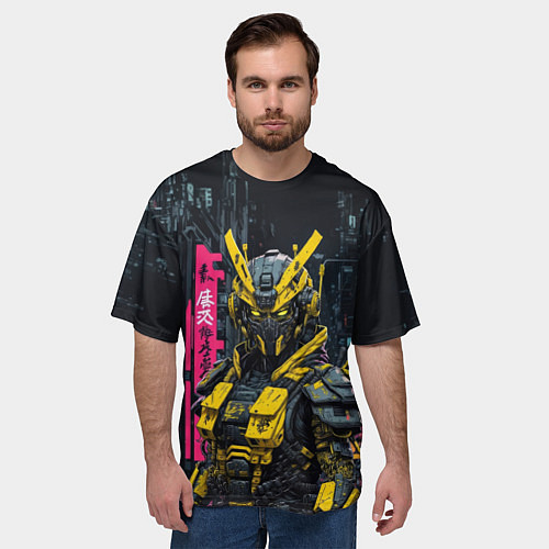Мужская футболка оверсайз Киборг с желтыми вставками / 3D-принт – фото 3