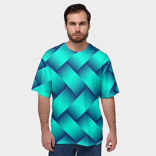 Мужская футболка оверсайз Бирюзовое переплетение / 3D-принт – фото 3