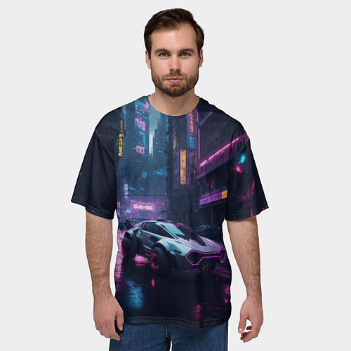 Мужская футболка оверсайз Футуристичная машина / 3D-принт – фото 3