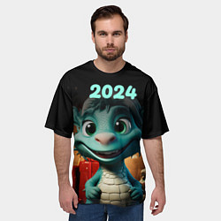 Футболка оверсайз мужская Зеленый дракончик 2024 год, цвет: 3D-принт — фото 2