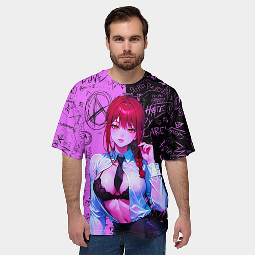 Мужская футболка оверсайз Неоновая Макима / 3D-принт – фото 3