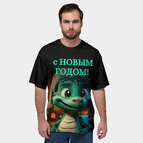 Мужская футболка оверсайз 2024 год зеленого дракона / 3D-принт – фото 3