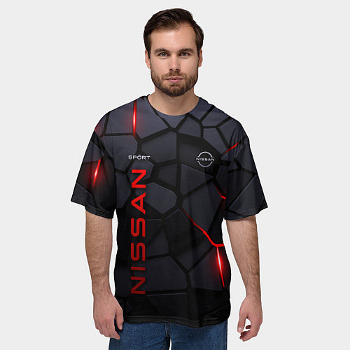 Мужская футболка оверсайз Nissan - плиты с эффектом свечения / 3D-принт – фото 3
