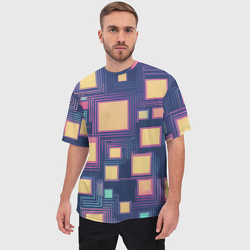 Мужская футболка оверсайз Разноцветные ретро квадраты / 3D-принт – фото 3