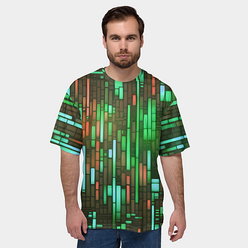 Мужская футболка оверсайз Неоновые полосы зелёные / 3D-принт – фото 3