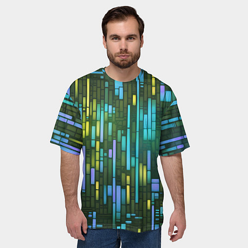 Мужская футболка оверсайз Неоновые полосы синие / 3D-принт – фото 3