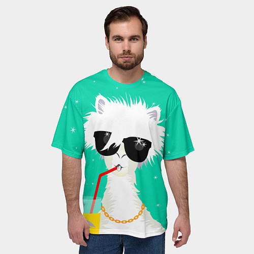 Мужская футболка оверсайз Лама - альпака на чиле / 3D-принт – фото 3