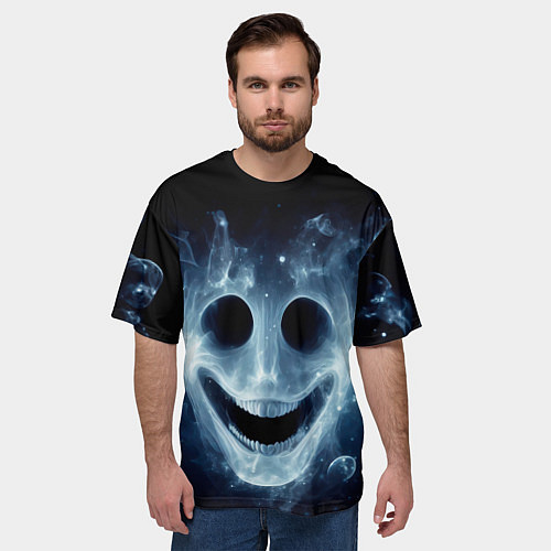 Мужская футболка оверсайз Хэллоуин - улыбка привидения / 3D-принт – фото 3