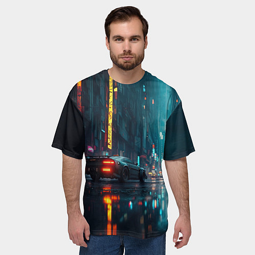 Мужская футболка оверсайз Уличный пейзаж / 3D-принт – фото 3