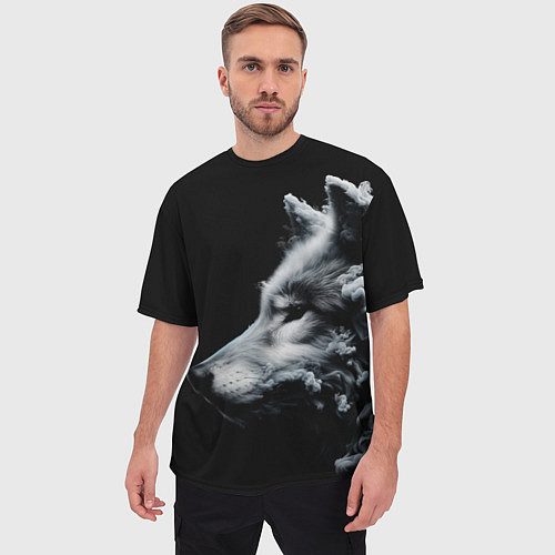 Мужская футболка оверсайз Дымный волк / 3D-принт – фото 3