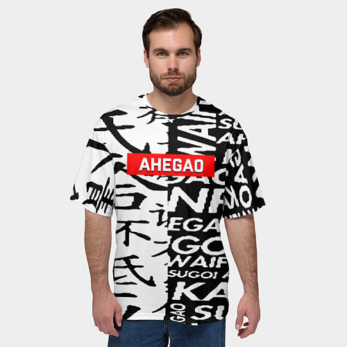 Мужская футболка оверсайз Ahegao steel symbol / 3D-принт – фото 3