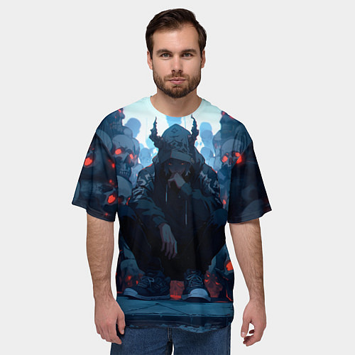 Мужская футболка оверсайз Демон и черепа / 3D-принт – фото 3