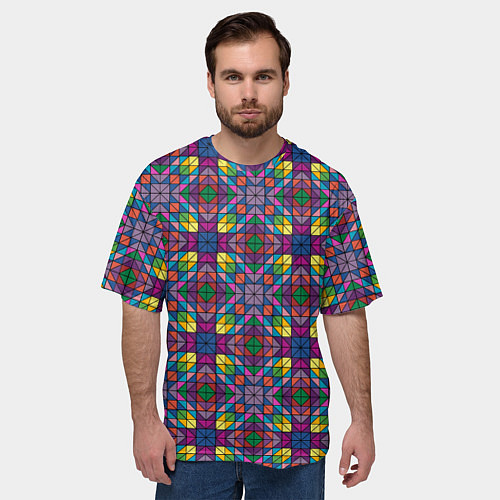 Мужская футболка оверсайз Стеклянная мозаика / 3D-принт – фото 3