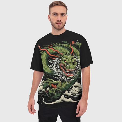 Мужская футболка оверсайз Символ года зеленый дракон / 3D-принт – фото 3