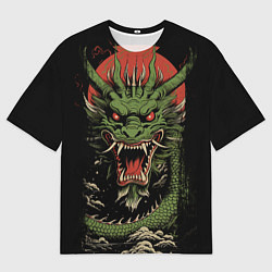 Футболка оверсайз мужская Зеленый дракон с открытой пастью, цвет: 3D-принт