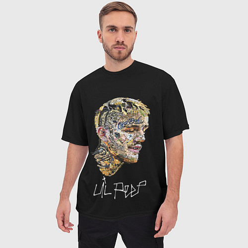 Мужская футболка оверсайз Lil Peep mosaic rap / 3D-принт – фото 3