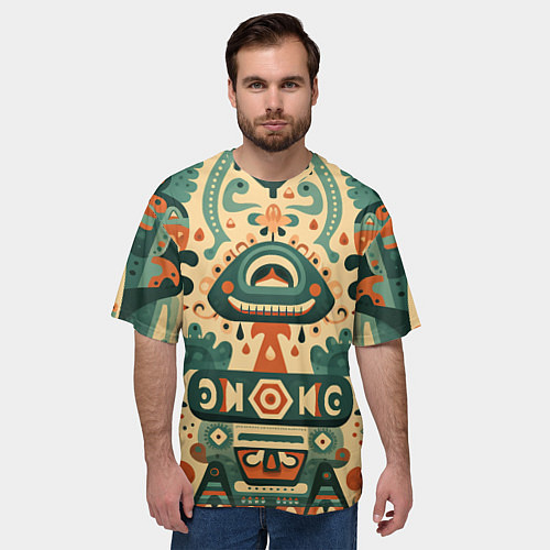 Мужская футболка оверсайз Абстрактный узор в мексиканском фолк-арт стиле / 3D-принт – фото 3