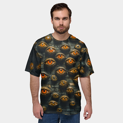 Мужская футболка оверсайз Глаза на стене / 3D-принт – фото 3