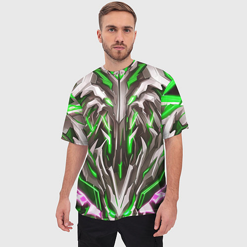 Мужская футболка оверсайз Зелёная киберпанк броня / 3D-принт – фото 3