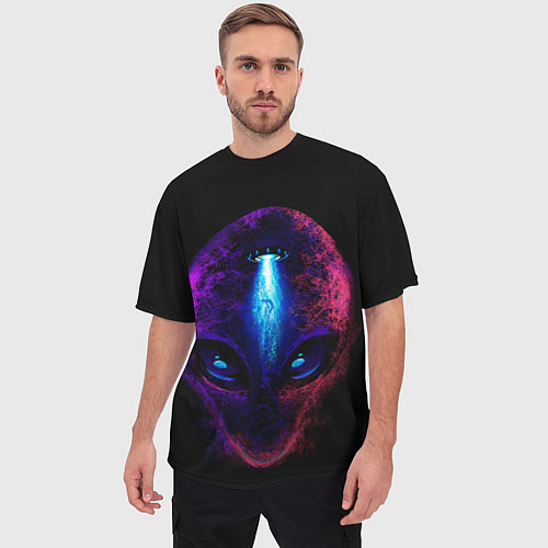 Мужская футболка оверсайз UFO alien head / 3D-принт – фото 3