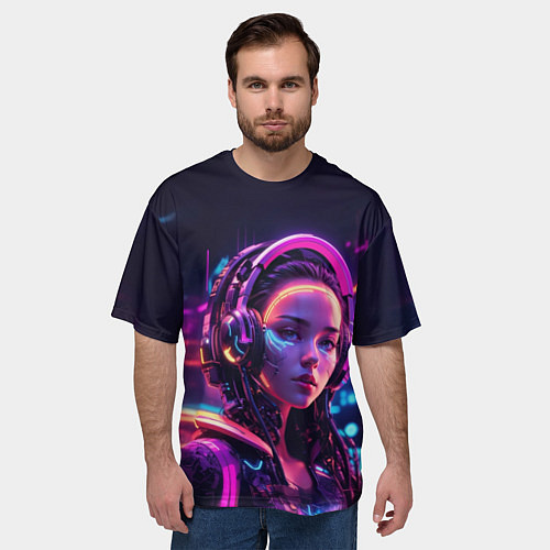 Мужская футболка оверсайз Девушка в пурпурных тенях / 3D-принт – фото 3